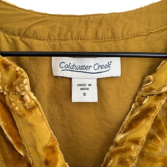 Coldwater Creek Mustard Yellow Velvet Burnout Blouse Size Small Floral Boho - Picture 10 of 16